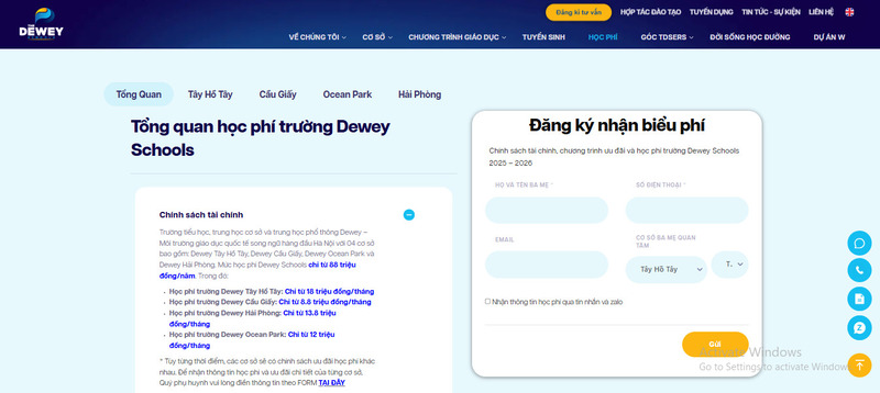 Phụ huynh cần điền form để nhận thông báo học phí chính xác từ The Dewey School