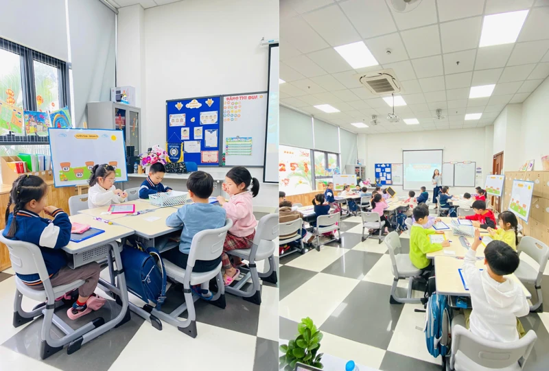 Các bé được xếp ngồi theo nhóm trong các giờ học có ứng dụng phương pháp dạy học hợp tác