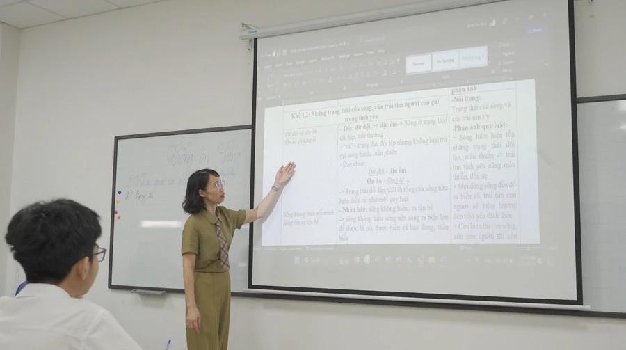 Cô Đình Thị Thủy, giáo viên Trường THCS-THPT Phenikaa trong giờ Ngữ văn.