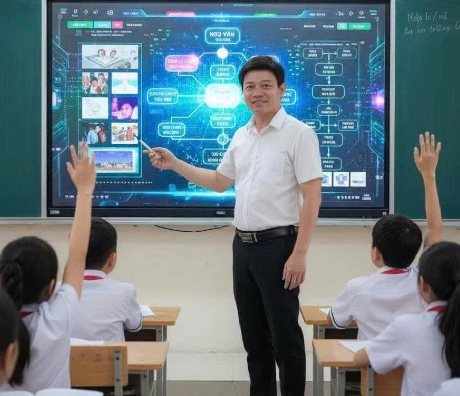 Thầy Nguyễn Phương Bắc nhấn mạnh gi&aacute;o vi&ecirc;n cần trang bị khả năng giải quyết vấn đề v&agrave; s&aacute;ng tạo trong sử dụng c&ocirc;ng nghệ. Ảnh c&oacute; sử dụng AI